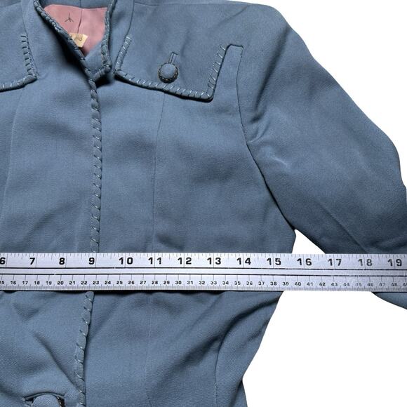 VTG Women's 40s 2 Pc Antique Blue Dress Suit Pill Box S 1940s Jacket Skirt WWII - Picture 5 of 16